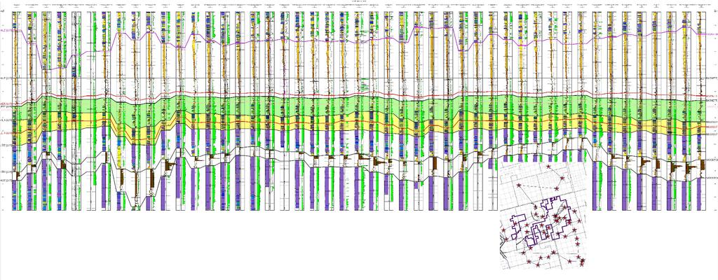 Regional Stratigraphic Cross Section, Laterally Continuous Barnett Detailed Petrophysics performed on >50 wells in the