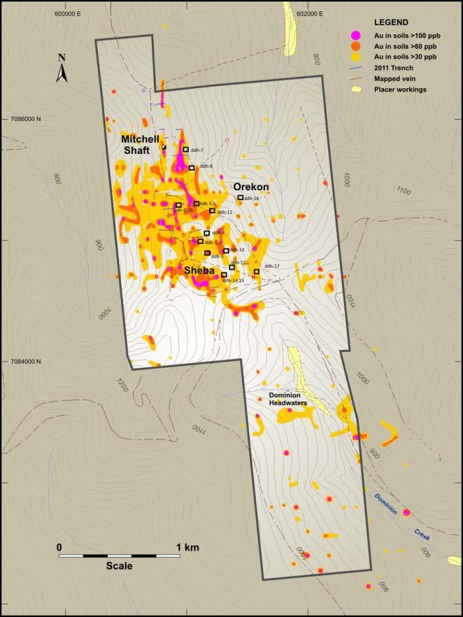 KSD Property: Soil Geochemistry A striking feature of the KSD property, is the large and strong gold geochemical soil anomaly that exists over much of the ground Silver, arsenic and lead anomalies