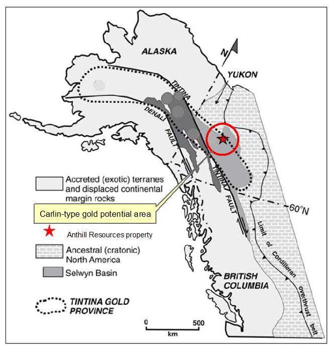 Carlin-style Gold Potential in Yukon Tintina Gold Province - ~ 138 MM ounce Au endowment; mostly intrusion related Au A