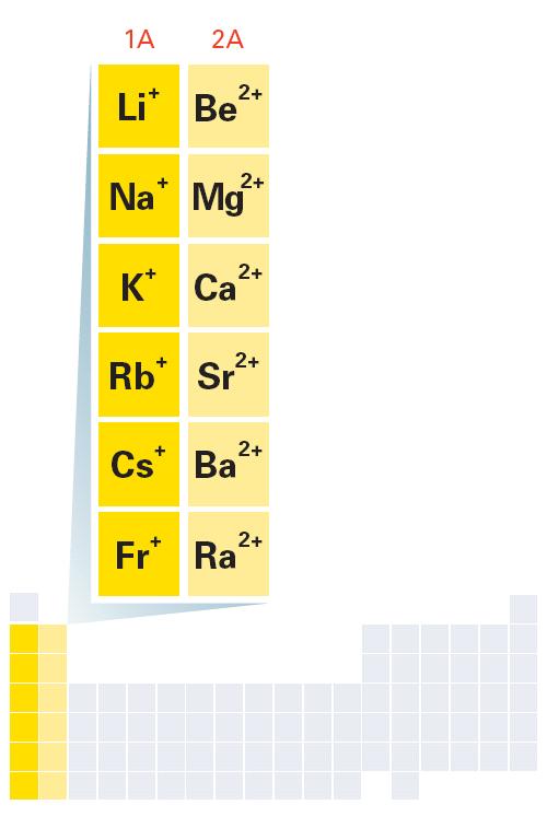 Ions > Formation of Cations Cations of Group 1A elements always have a