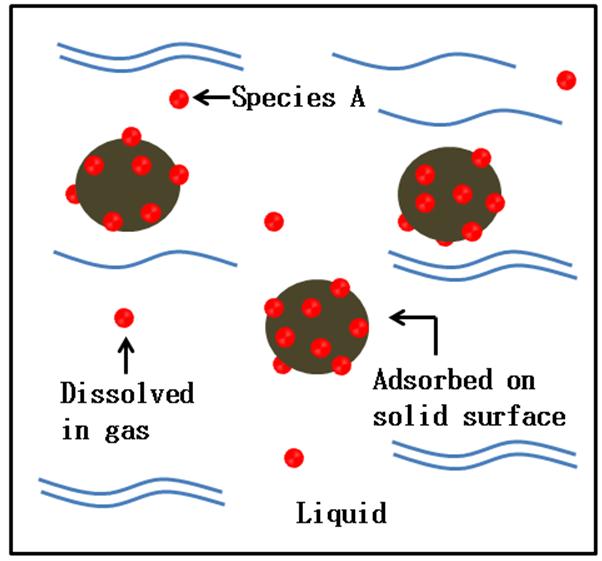 Equilibrium Between a Solid and a liquid in Adsorption Consider a solid surface in contact with a liquid that has a dissolved species. As illustrated in Figure 9.