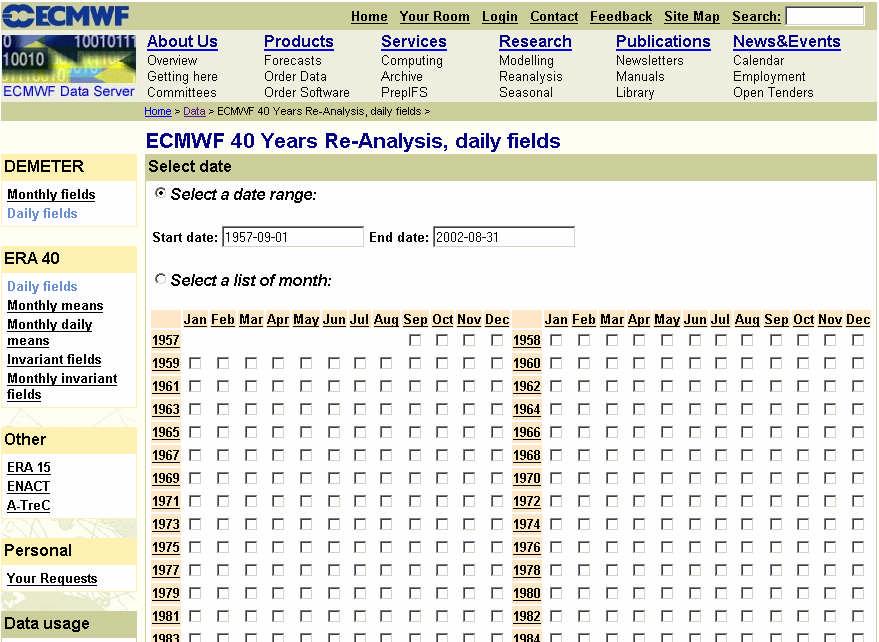 Web page of CTM output Model after ERA-40 services Example products: concentration fields of few key