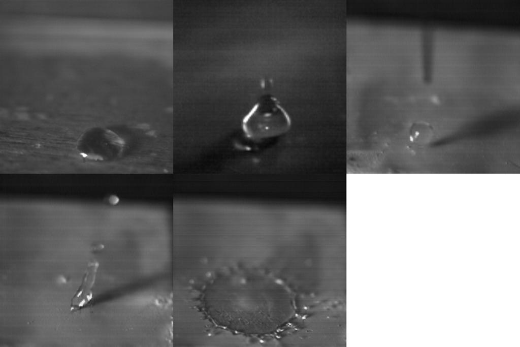 70 Behaviour of Water Drops on Impact a b d e c Figure 7.1: Different types of drop behaviour: a) deposition, b) partial rebound, c) full rebound, d) break-up, and e) splashing.