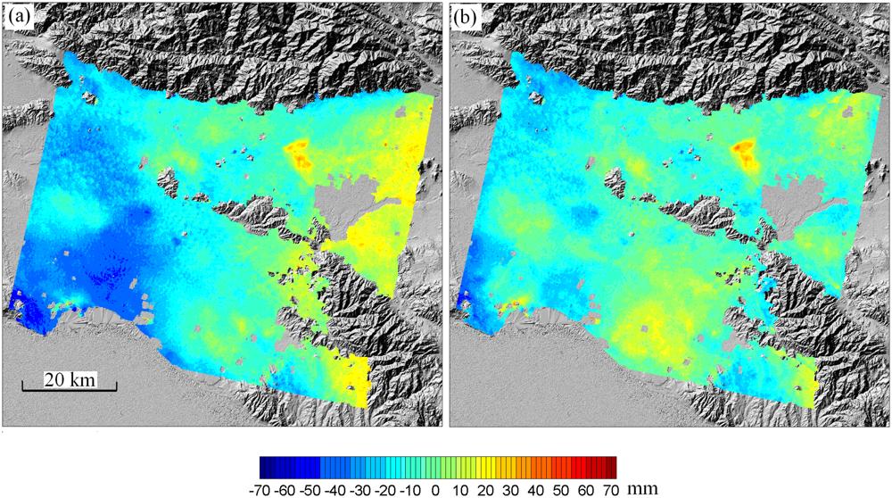 InSAR tropospheric correction Figure 6: Atmospheric path delay corrections for interferometric pair of 29 July 2000 and 18 August 2001 over California.