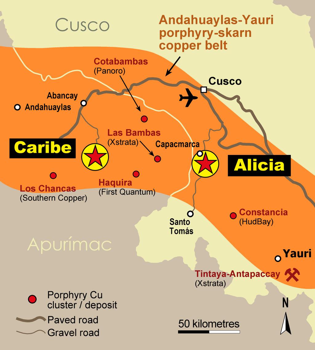 Peru s Emerging Copper Belt* Tintaya (105 mt @ 1.16% Cu + 0.2 g/t Au, M&I) Antapaccay (623 mt @ 0.56% Cu + 0.13 g/t Au, M&I) Las Bambas (1,150 mt @ 0.