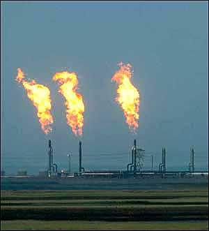 Gas Flares from Oil collection facility Alaska