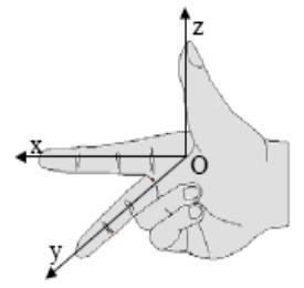 Các hệ toạ độ gắn trên các khâu của robot phải tuân theo qui tắc bàn tay phải: Dùng tay phải, nắm hai ngón tay út và áp út vào lòng bàn tay, xoè 3 ngón : cái, trỏ và giữa theo 3 phương vuông góc