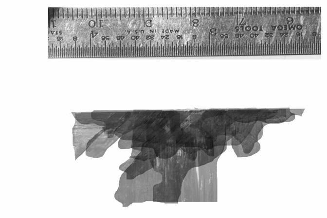 represents half of the damaged area. The reconstructed image was therefore copied and mirrored for easier comparison to the original C-scan image as shown in Figure 5.17.