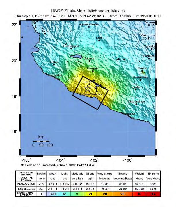 The ShakeMap of the Mexico City earthquake Significant Site effect in Mexico City An ideal