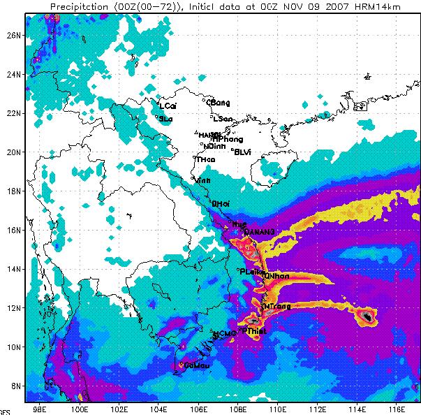 It is especially true for the central part of Vietnam where high mountains are very close to the sea, and thus, the detailed topography of the model are helpful in representing the precipitating