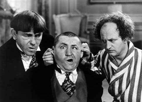 The 3 Stooges, once famous The middle one is named Curly