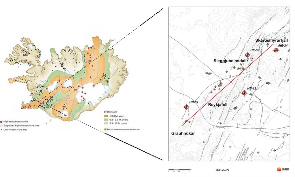 Figure 1. Hellisheiði geothermal field. Sampled wells are shown in red.