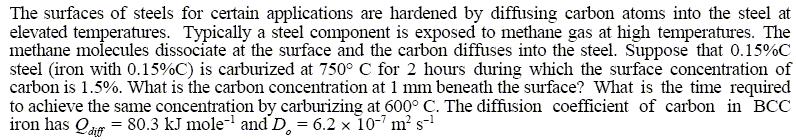 Carburization of steel T s = 750 0 C t = hours C 0 = 0.15 % C s = 1.5 % C(1mm, t) =?