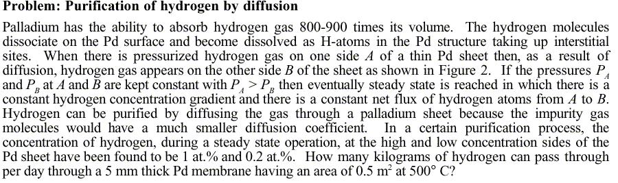 Purification of hydrogen D Q = D exp d o RT D 0 = 4.5 10-7 m s -1 Q d = 4.6 kj mol -1 M at = 106.
