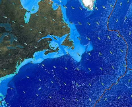 The North American Plate is moving away from the Mid-Atlantic Ridge toward the west-northwest.