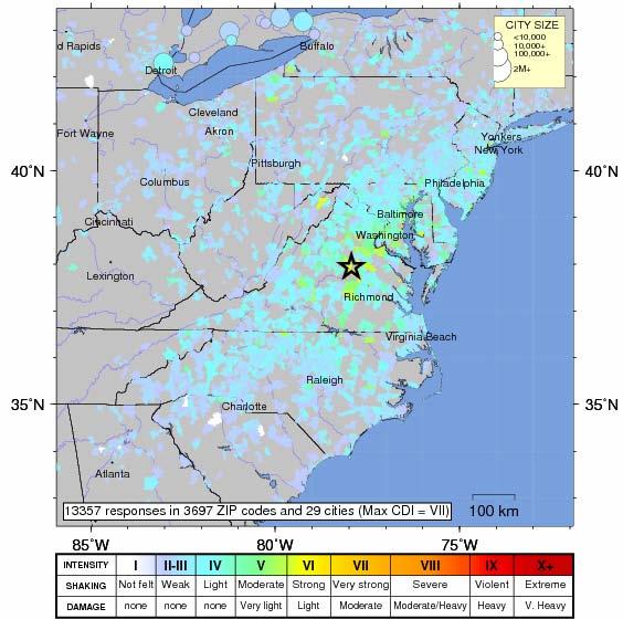 While earthquakes in the eastern United States are less frequent than in the western United States, they are typically felt over a much broader region.
