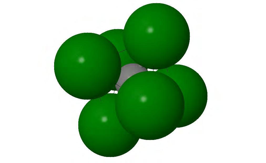 Fig. 13 Metal ion (shown in grey) occupying the octahedral hole between six non-metal ions (shown in green).