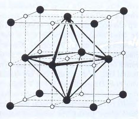 sodium ions are visible in the unit; it is clear that the sixth neighbouring sodium ion is in the adjacent unit cell, forming an octahedral arrangement.