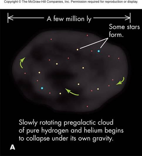 Formation of the Milky Way The proto-milky Way was a giant cloud of pure hydrogen and helium The existence of old Pop II stars