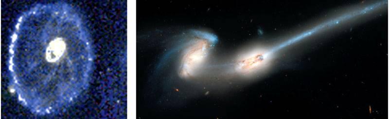 Consequences of a Collision Individual stars are left unharmed Gas/dust clouds collide triggering a burst of star formation A small galaxy may alter the
