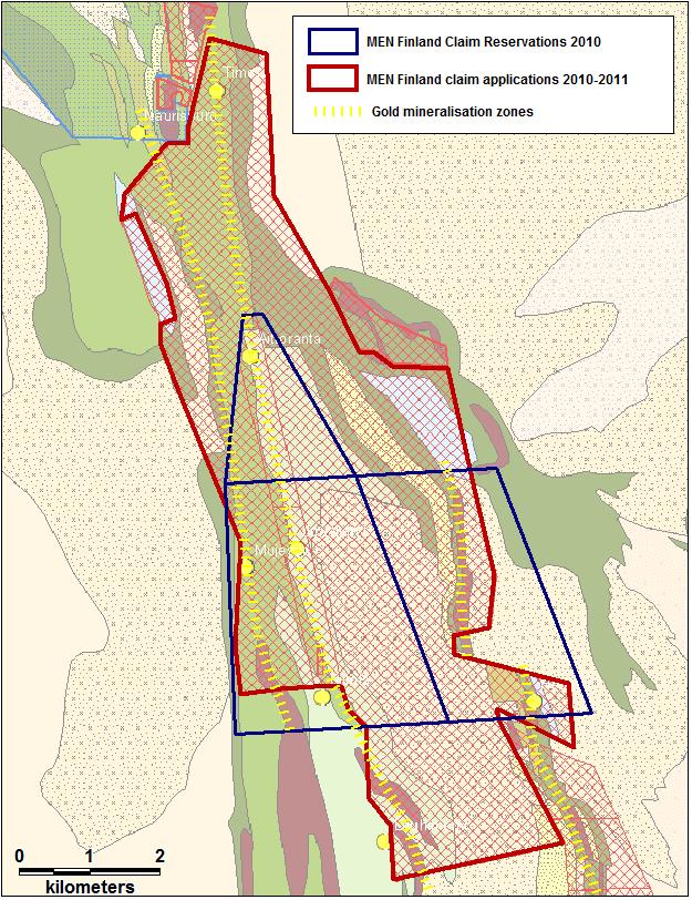 Karelian Gold Project Piilola New 20-202 Piilola claim applications significantly increased the exploration potential of the MEN s Finland flagship Piilola: Total area - 3.4 sq.