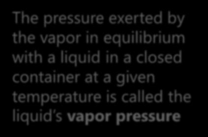 Vapor pressure The pressure exerted by the vapor in equilibrium with a