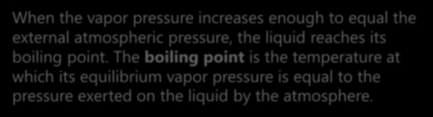Boiling When the vapor pressure increases enough to equal the