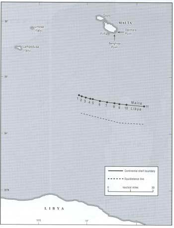 Figure 7 The Malta-Libya continental shelf boundary Source: Carleton, C.M. (1990).