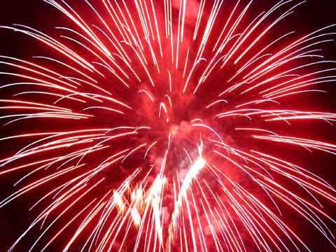 Red fireworks are seen by the emission of light with wavelengths around