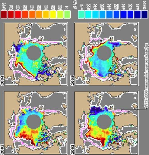 September Sea Ice Conditions Compared to 1979-2000 Mean Sea ice conditions for September 2002, 2003,
