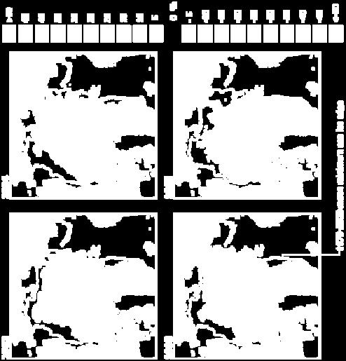 Each image shows the concentration anomaly (key on right) and the 1979-2000 mean September ice edge (pink