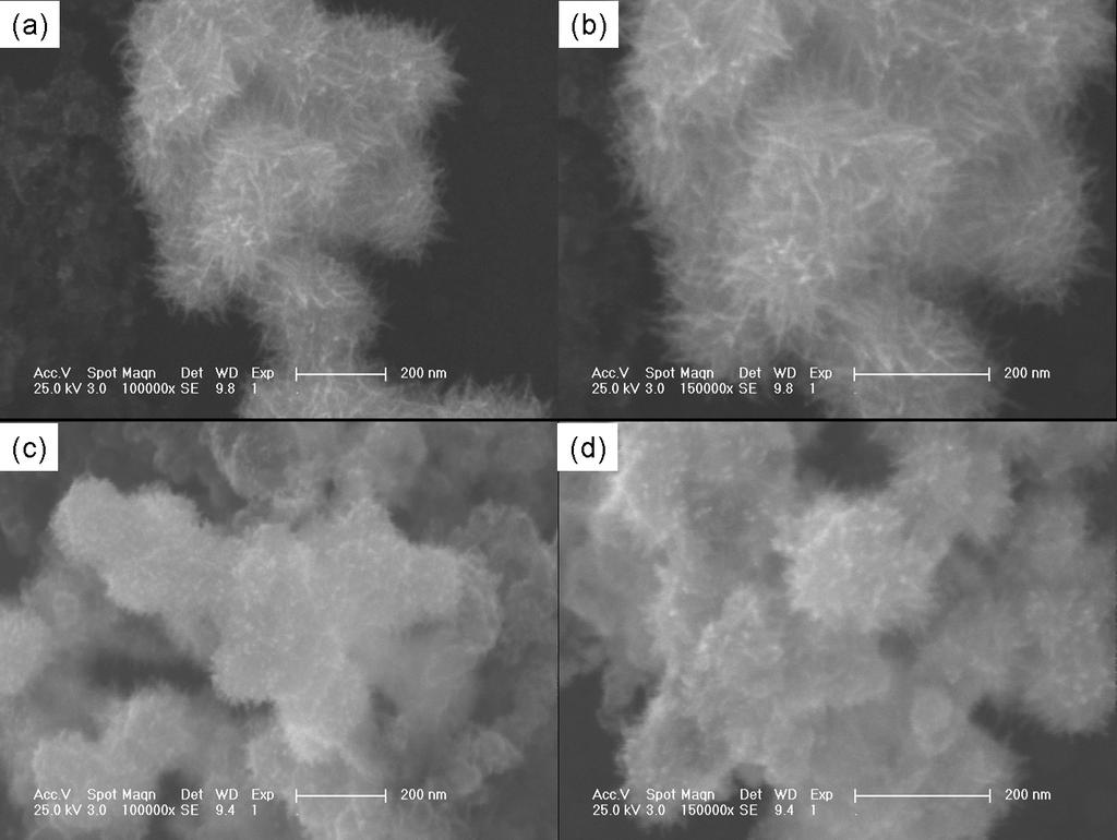 Electronic Supplementary Material (ESI) for RSC Advances Figure S2. SEM images with different magnifications of Pt NWs/ Vulcan XC-72R: (a) and (b); Pt NWs/ Vulcan XC-72: (c) and (d).