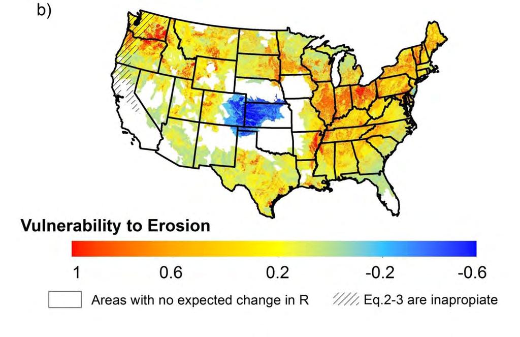Vulnerability to Erosion, E The states with highest mean E are OH, VT, IN, MD, IL, WA, and PA.