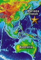 The Mariana Trench is 1,554 miles long and averages 44 miles wide. Within it, about 210 miles southwest of Guam, lies the deepest known point on Earth.