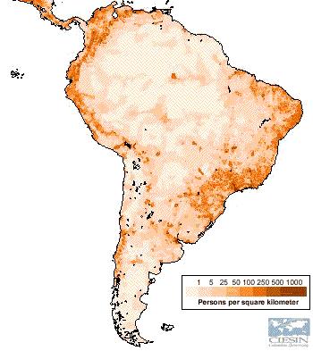 South America Population Density, 1995 UN