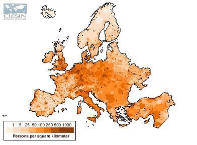 Europe Population Density, 1995 UN