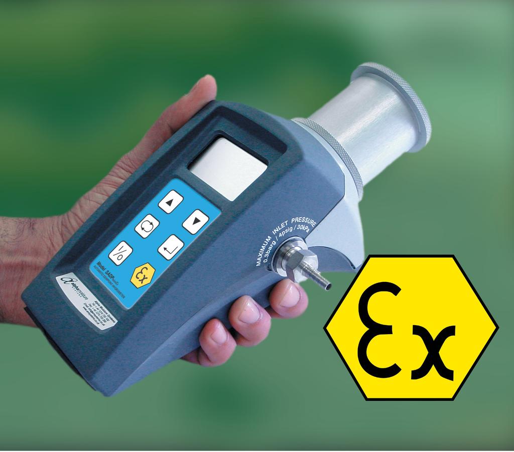 a alphamoisture Model SADPminiEx S Y S T E M S Intrinsically Safe Hand-Held Dewpoint Hygrometer Certified Intrinsically Safe for use in explosive atmospheres: II 1G EEx ia IIC T4 (Ta -20ºC to +50ºC)