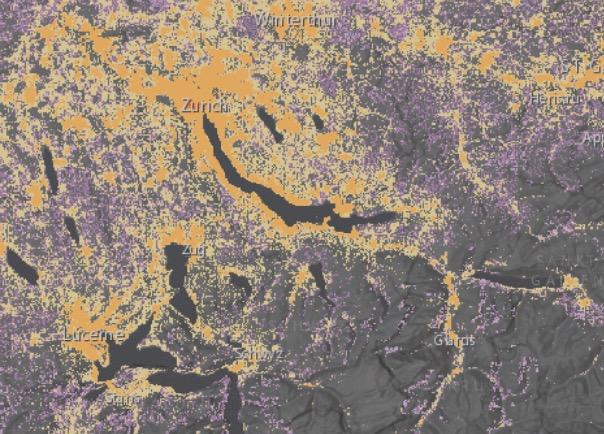 Mapping Population Distributions for GIS Users Figure 1: The population density in around Zurich, Switzerland in the context of the physical geography in the region such as alpine valleys, river