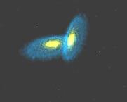 collisions on a computer shows that two spiral galaxies can merge to