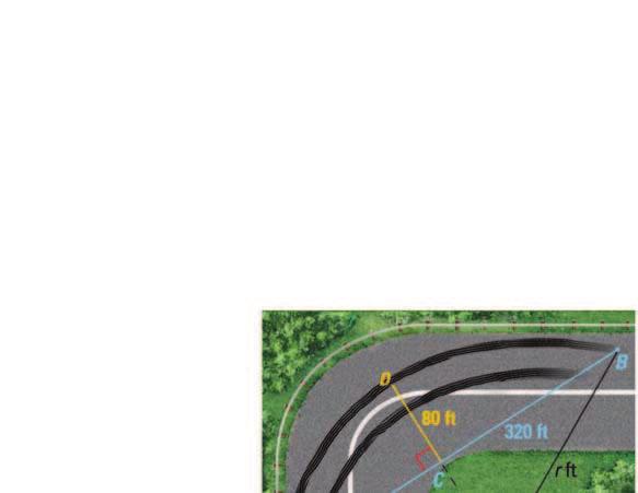 MULTI-TE OLEM If a car goes around a turn too quickl, it can leave tracks that form an arc of a circle. finding the radius of the circle, accident investigators can estimate the speed of the car. a. To find the radius, choose points and on the tire marks.