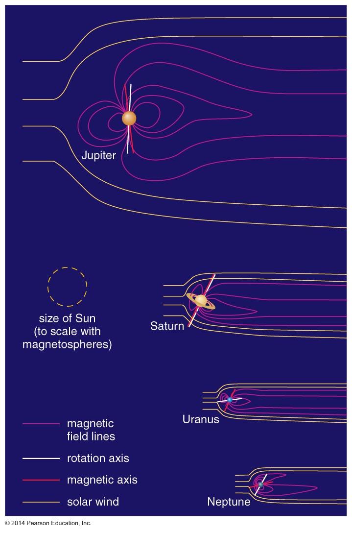 Other Magnetospheres All jovian planets have substantial magnetospheres, but Jupiter's is the largest by far. Saturn rotates nearly as rapidly as Jupiter but has a weaker magnetic field.
