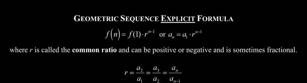A l g e b r a U n i t 5 - Sequences and Series Geometric sequences are defined ver similarl to arithmetic, but with a multiplicative constant instead of an additive one.