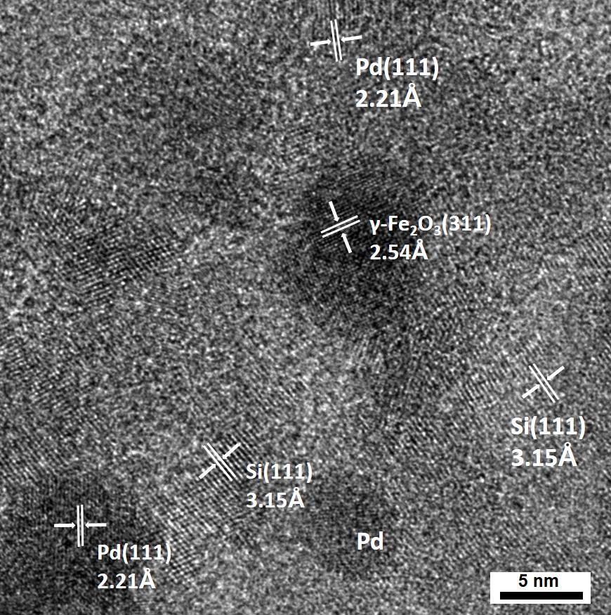 Figure S5. High-resolution TEM images of a single MpSi-Pd composite nanoparticle.