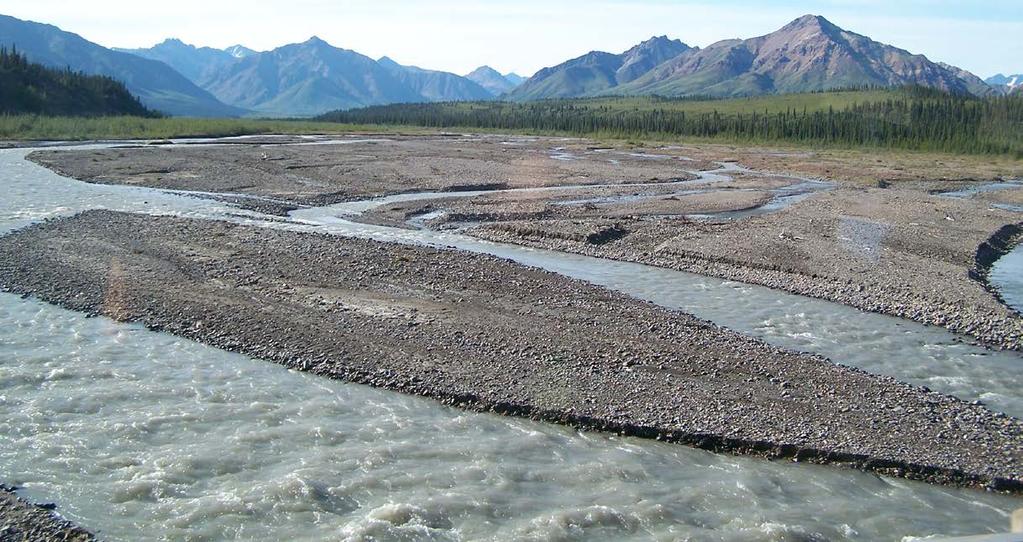 Braided Streams Best developed in alluvial plains with steep gradients (1 to 3 degrees of