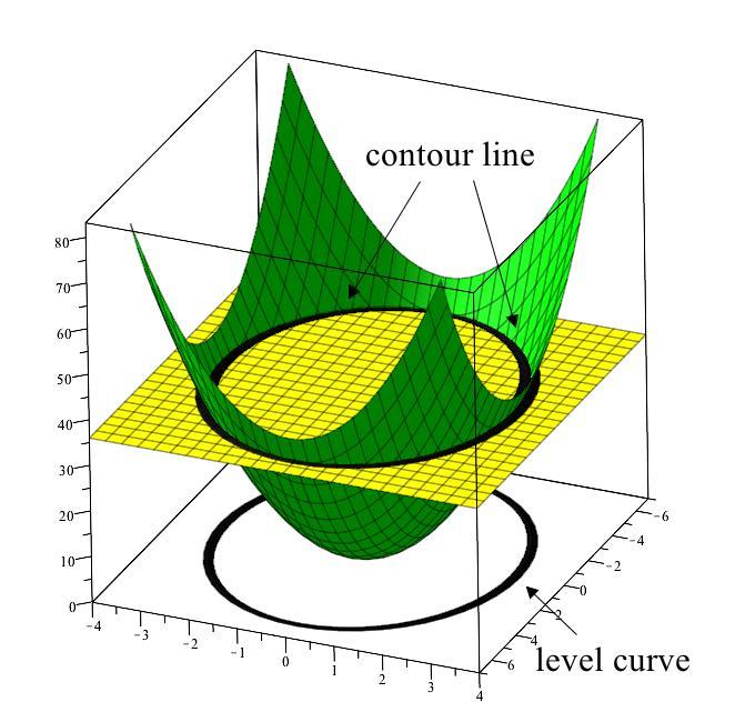 54 CHAPTER 1. INTRODUCTION TO THREE DIMENSIONS Figure 1.4.4: Parametric level curves and contour lines gives t = 2, s = 3, which means the lines intersect.