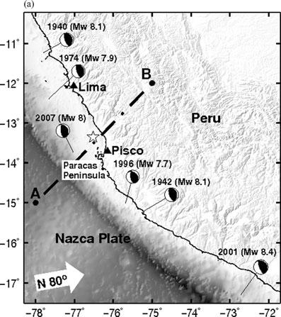 2 M. Motagh et al. (b) Depth [km] 20 60 100 A 78 W 15 N Trench NEIC catalogue Local catalogue and Slab geometry (Suárez et al., 1990) Coast B 75 W 12 N 0 100 Distance [km] 400 Figure 1.