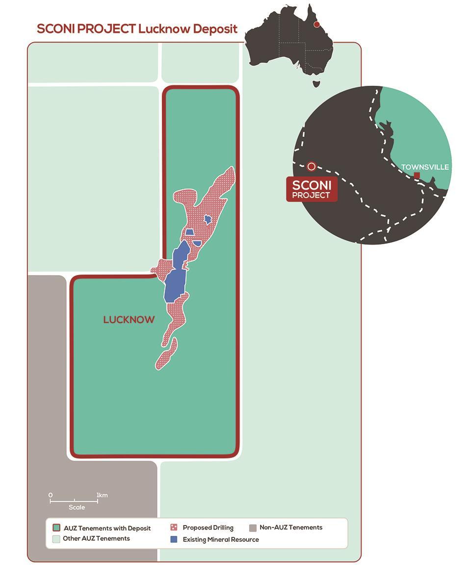 Figure 3: The Lucknow deposit - another of the deposits that comprise Australian Mines Sconi Project. Areas of the proposed Mineral Resource expansion drilling are shaded in red.