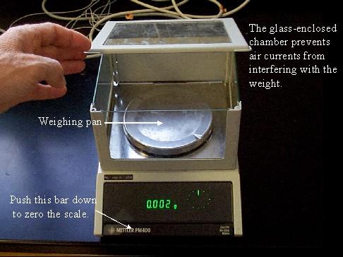 from interfering with the weight. The scale in the photograph below has a sensitivity of 0.01 g.
