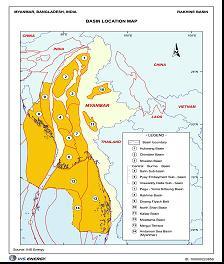 Fig.2. Stratigraphy of Rakhine basin Fig.1. Study area within Rakhine basin (red rectangle) A major portion of Rakhine basin is in offshore.