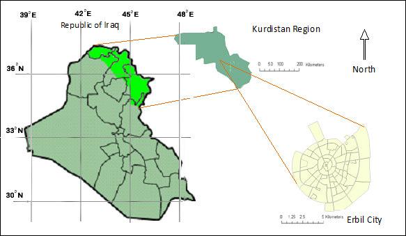 2. Study Area The city of Erbil (36 11 28 N 44 0 33 E) is located in the northeast of Iraq and is the capital of Iraqi Kurdistan Region (Figure 6).